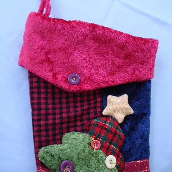 Nice 18" Stocking Farmhouse Patchwork Christmas Embellished Buffalo Check Fabric - Picture 11 of 14